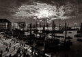 Trieste Italy Harbour Moonlight Ships Docks Waterfront Vtg. Photo 19thC.
