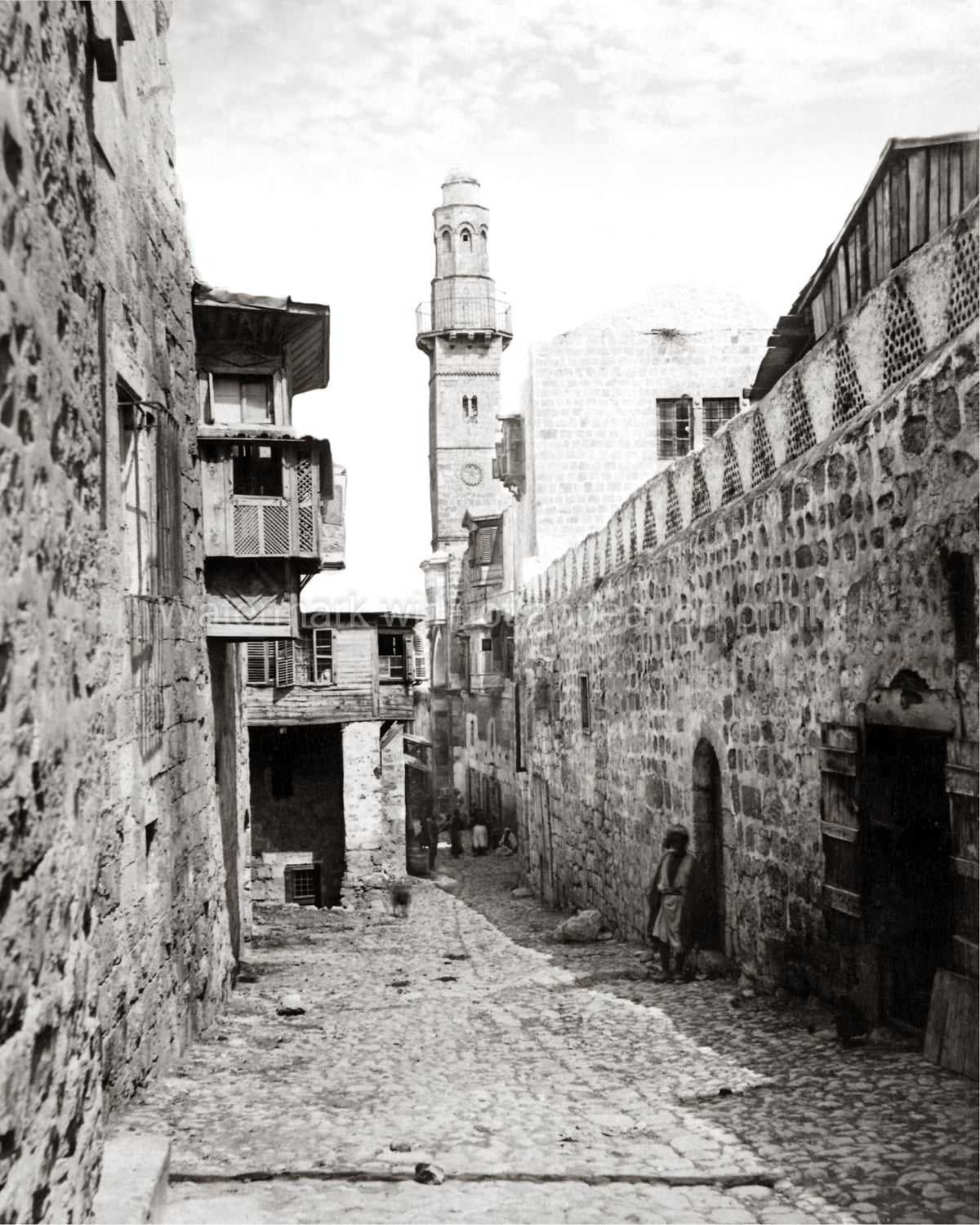 Via Dolorosa Jerusalem Holy Land Minaret Cobblestone Vtg. Photo 19thC.