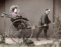 Japan Woman Rickshaw Kimono Parasol Traditional Dress Vtg. Photo 19thC.