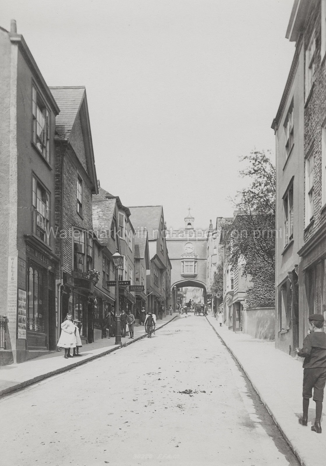 High Street Totnes Devon England Scene Shops Archway Vtg. Photo 19thC.