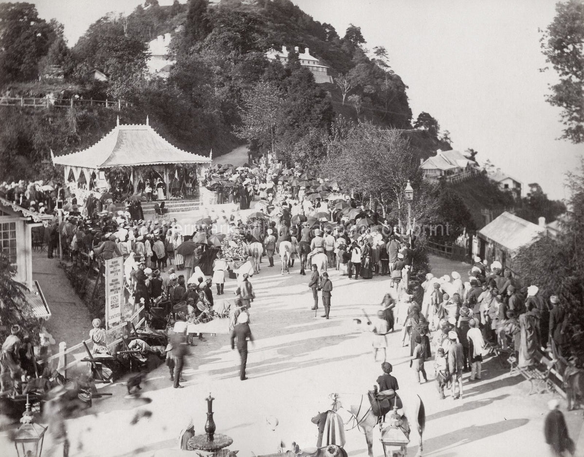 Darjeeling India Wedding Procession Mall Crowd Bandstand Vtg. Photo 19thC.