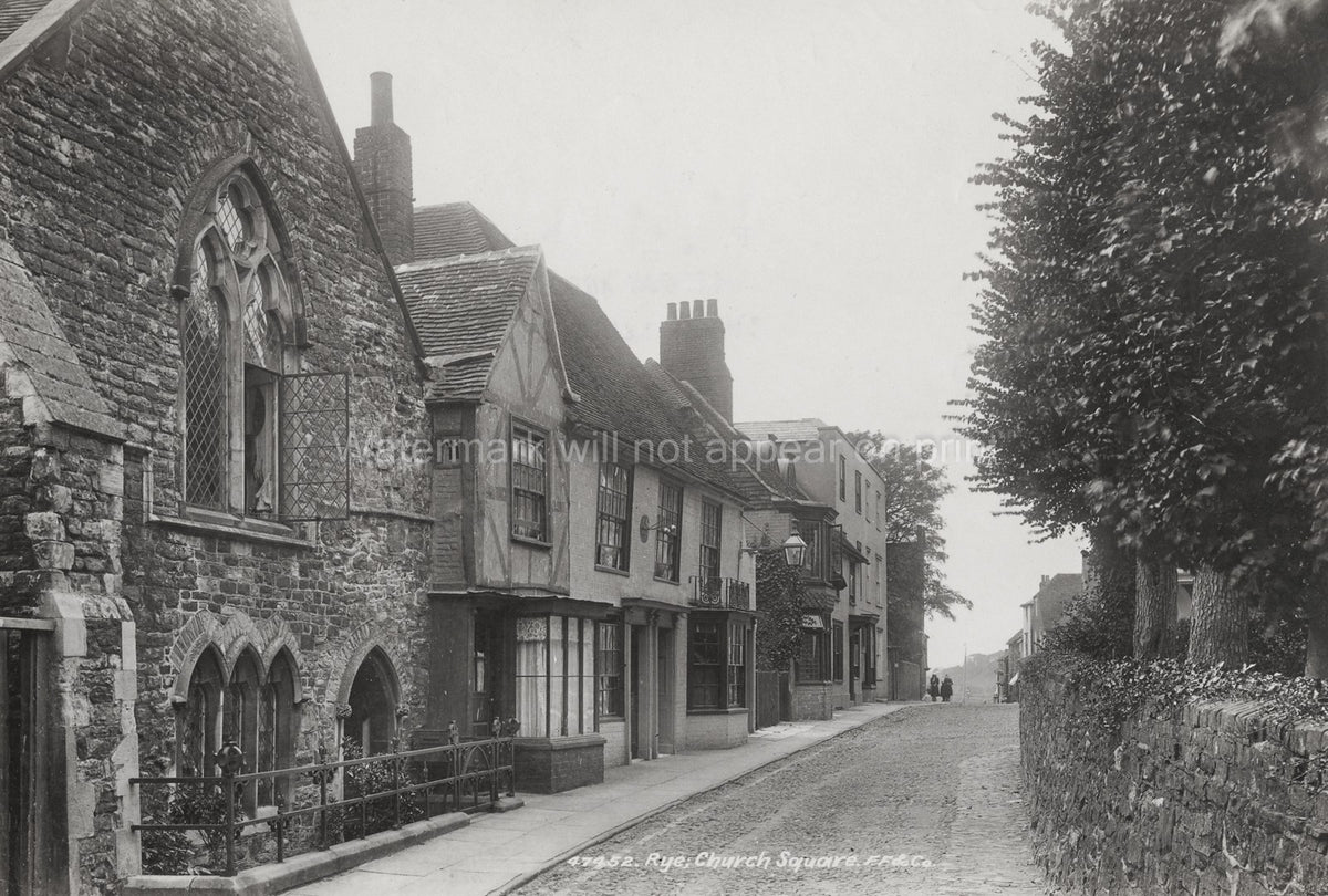 Rye East Sussex Church Square Cobblestone Street Old Buildings Vtg. Photo 19thC.