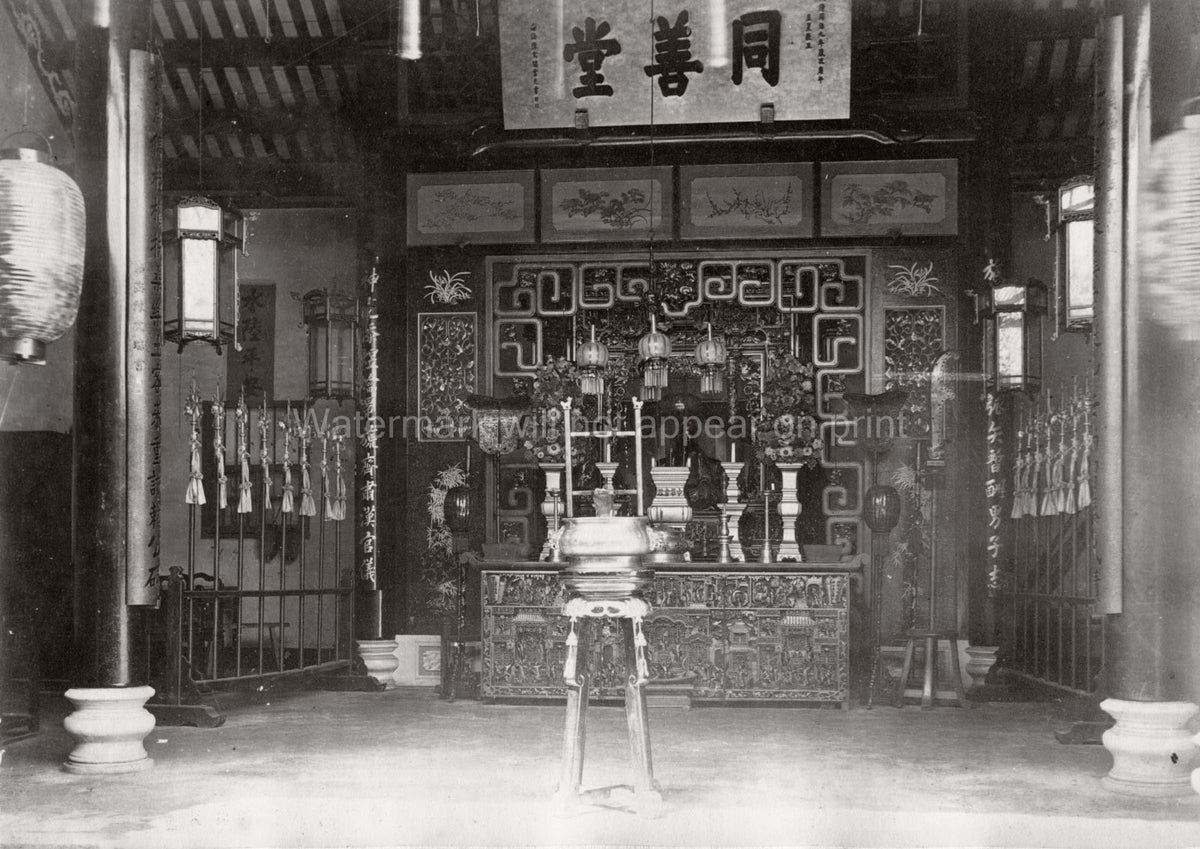 Yokohama Chinese Buddhist Temple Interior Altar Lanterns Vtg. Photo 19thC.