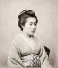 Japanese Woman Traditional Kimono Nihongami Hairstyle Portrait Vtg. Photo 19thC.