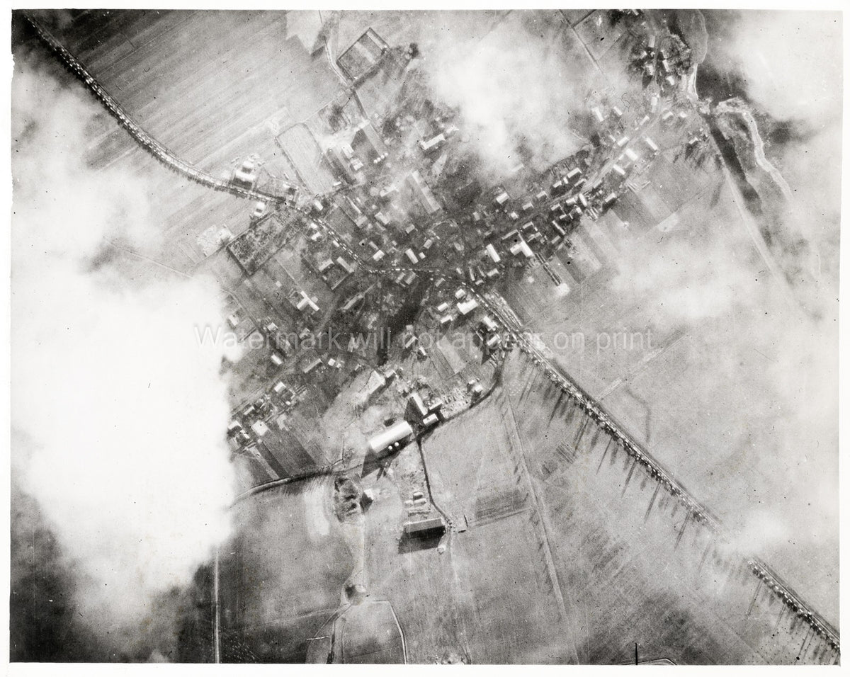 WWII RAF Reconnaissance Eastern Front Aerial View Village Railway Vtg. Photo WW2