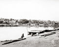 Mathura India River Yamuna Bullock Carts Boats Cityscape Vtg. Photo 19thC.
