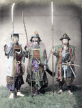 Japan 3 Soldiers Samurai Warriors Armor Weapons Naginata Vtg. Photo 19thC.