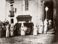 Italy Brotherhood Mercy Funeral Procession Hooded Robes Casket Vtg. Photo 19thC.