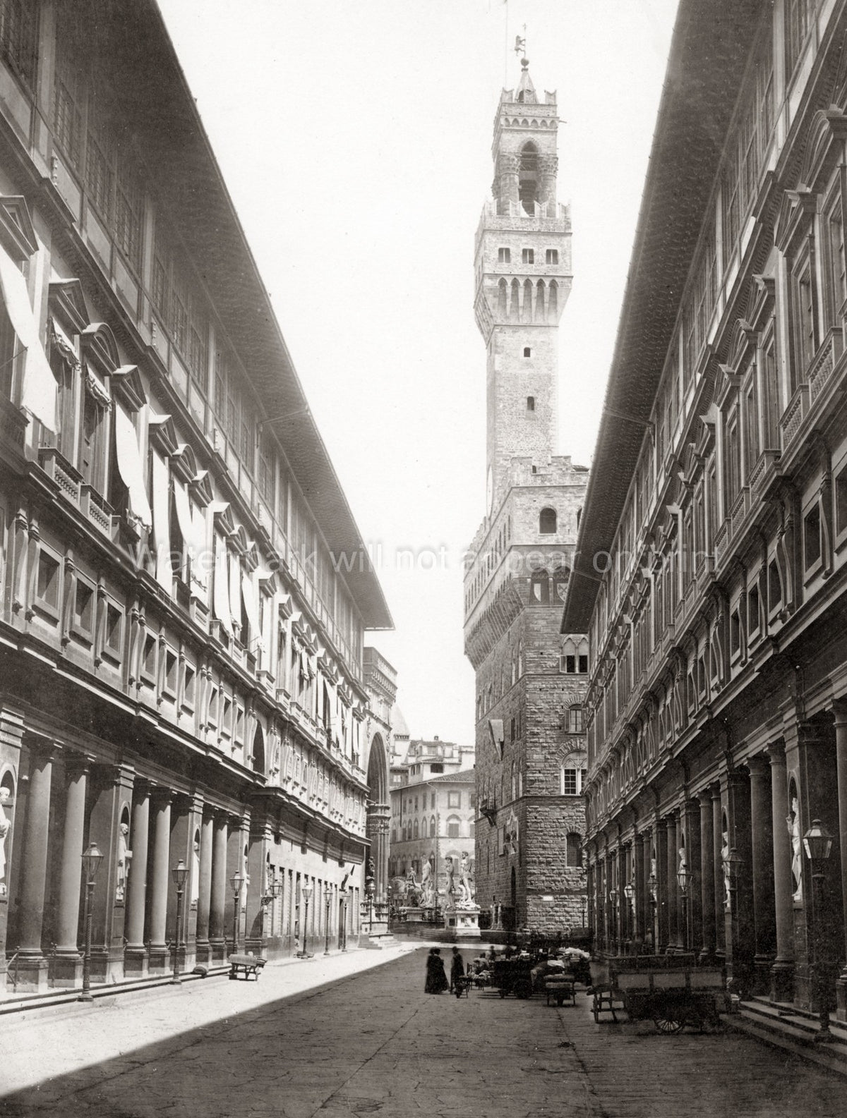 Uffizi Gallery Florence Palazzo Vecchio Tower Street Scene Vtg. Photo 19thC.