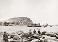 Hastings England South Coast Fishing Boats Beach Cliffs Boys Vtg. Photo 19thC.
