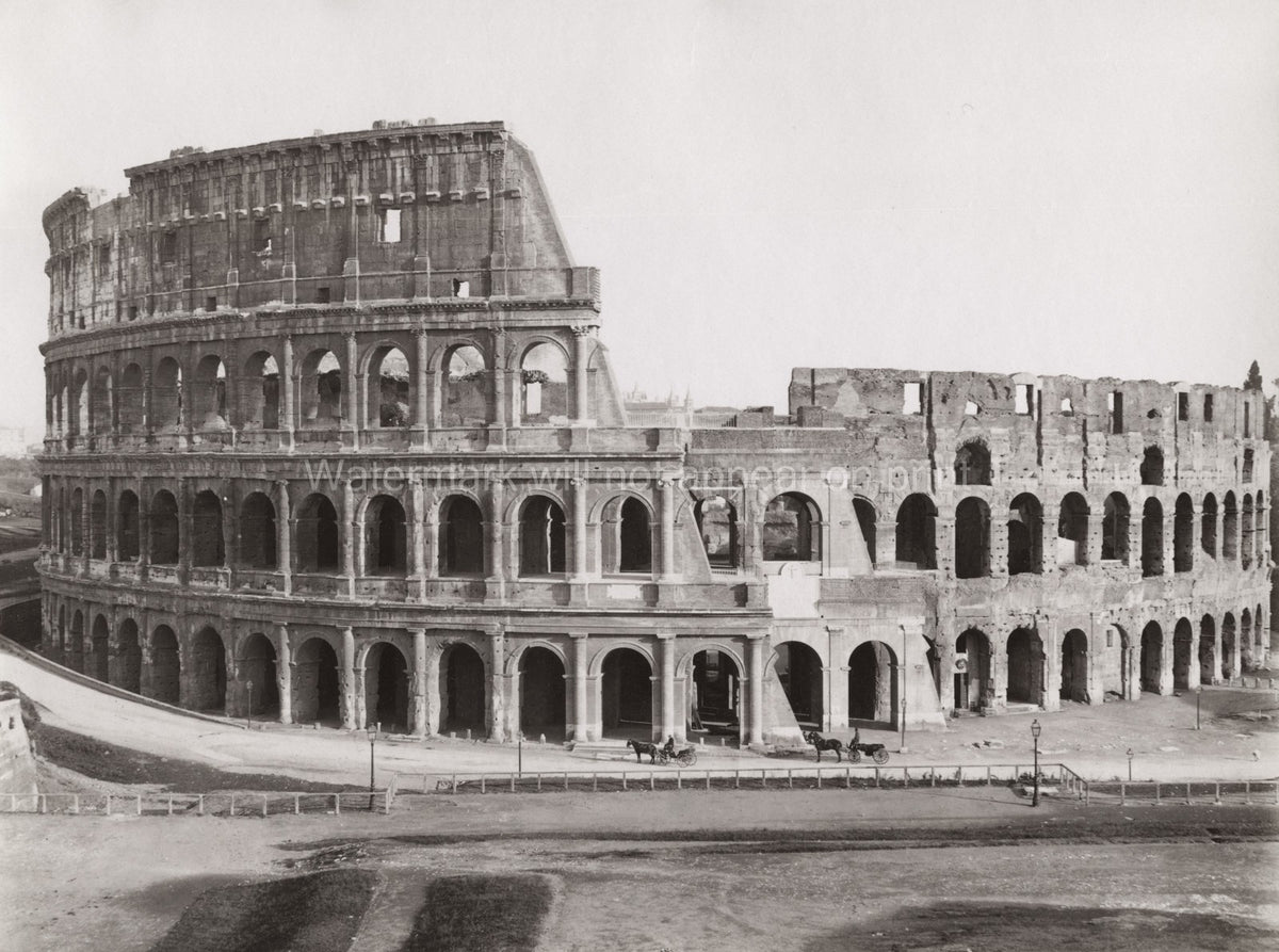 Rome Italy Colosseum Ruins Amphitheater Horse Cart Landmark Vtg. Photo 19thC.