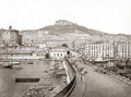 Naples Italy Port Harbor Cityscape Castle Waterfront Boats Vtg. Photo 19thC.