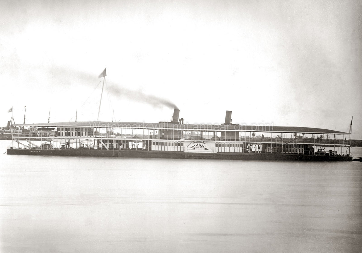Ragoon Burma Paddle Steamer Ship River Yangon Myanmar Vtg. Photo 19thC.