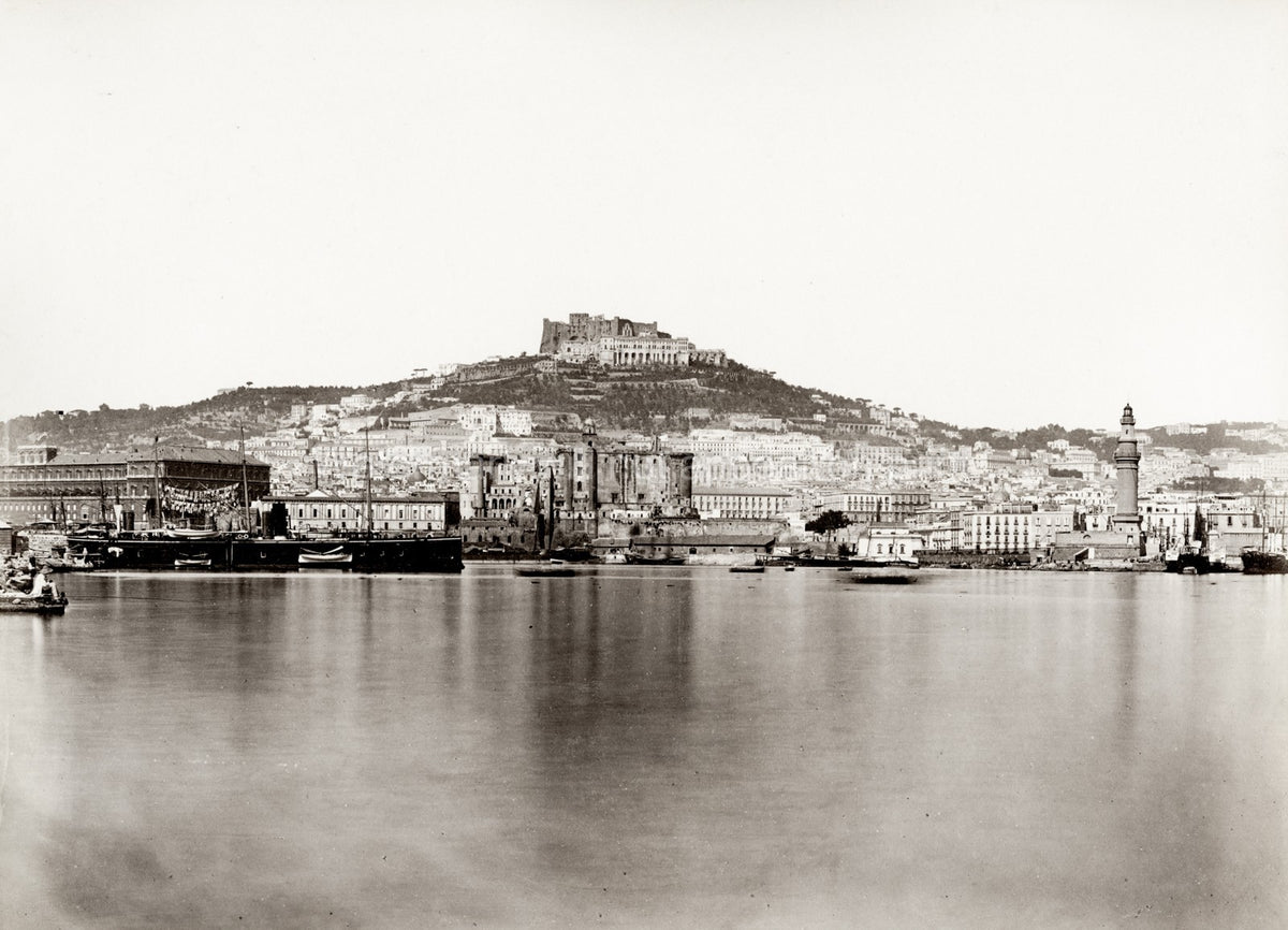 Napoli Naples Italy Harbor Cityscape Castel Sant'Elmo Vtg. Photo 19thC.