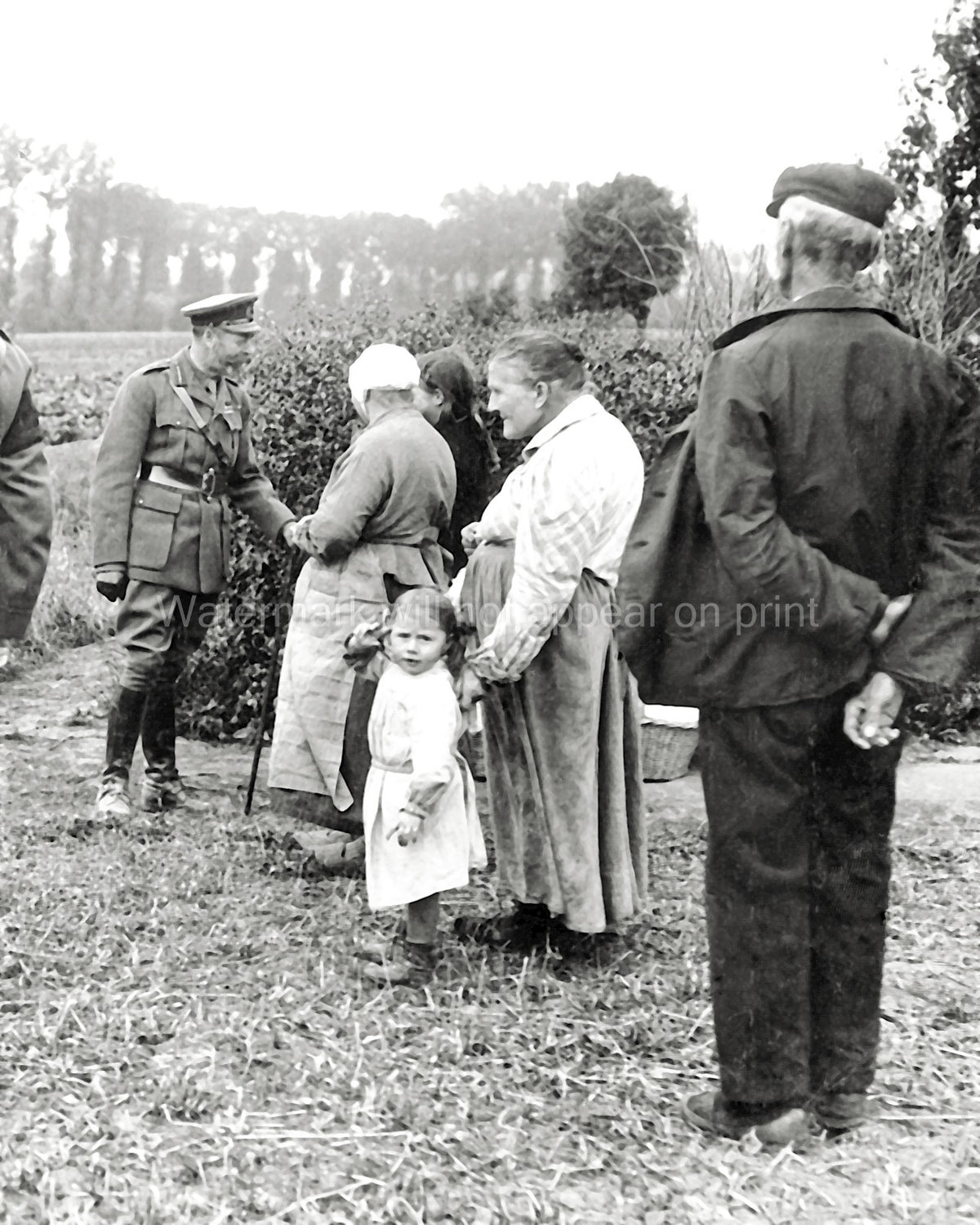 WW1 King George V Greets Civilians Military Officer Uniform Vtg. Photo