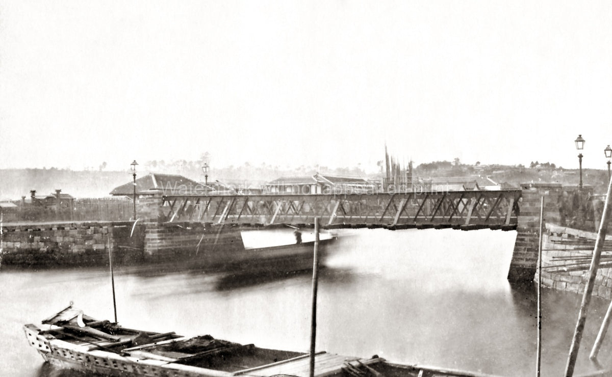 Yokohama Japan Yoshida Iron Bridge River Boat Cityscape Vtg. Photo 19thC.