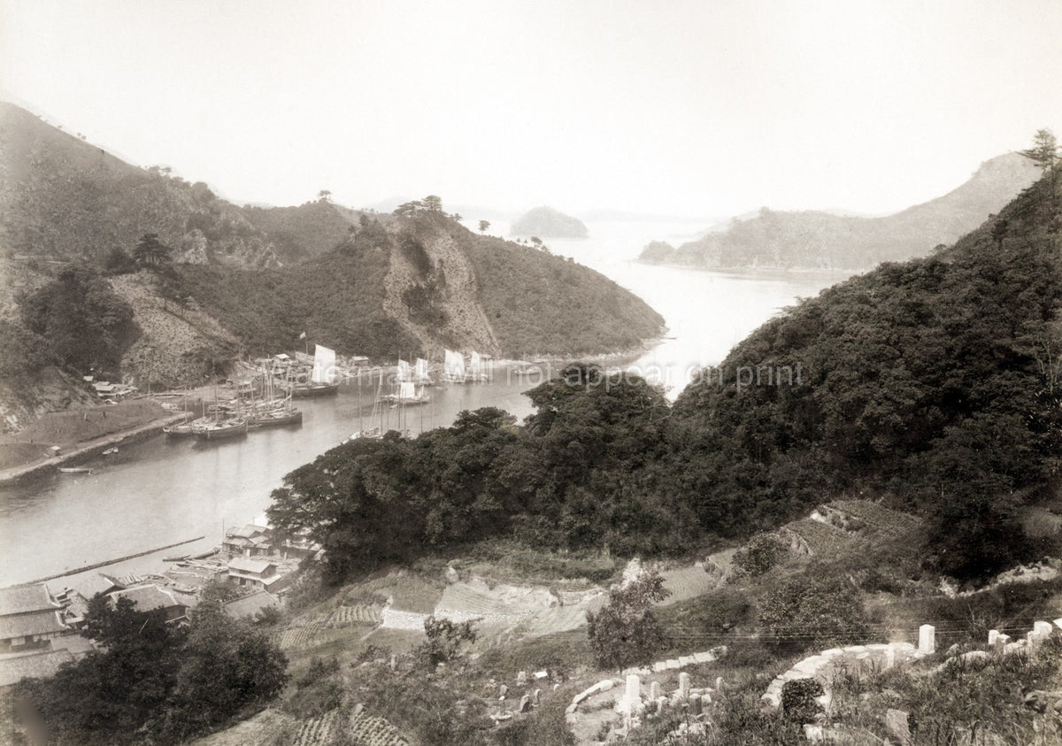 Nagasaki Harbour Japan Boats Sailing Ships Coastal Landscape Vtg. Photo 19thC.