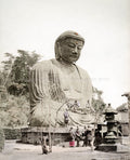 Japan Diabutsu Bronze Buddha Statue Kamakura Temple People Vtg. Photo 19thC.