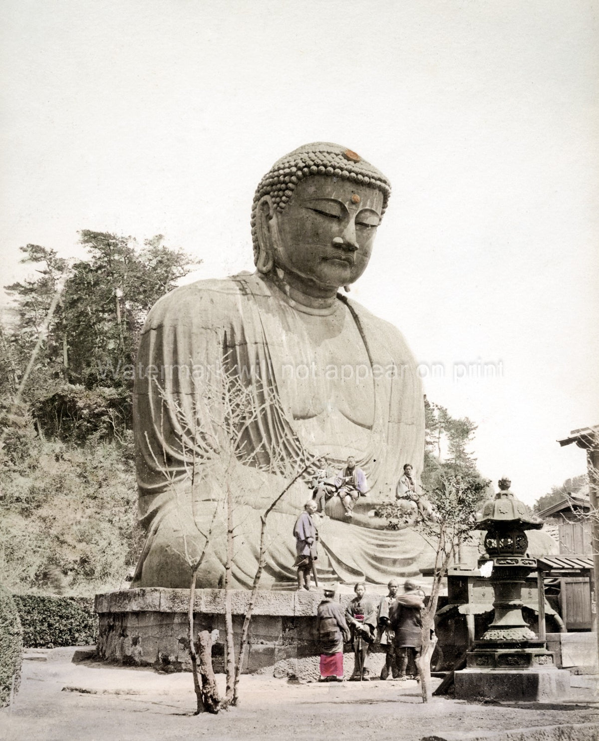 Japan Diabutsu Bronze Buddha Statue Kamakura Temple People Vtg. Photo 19thC.