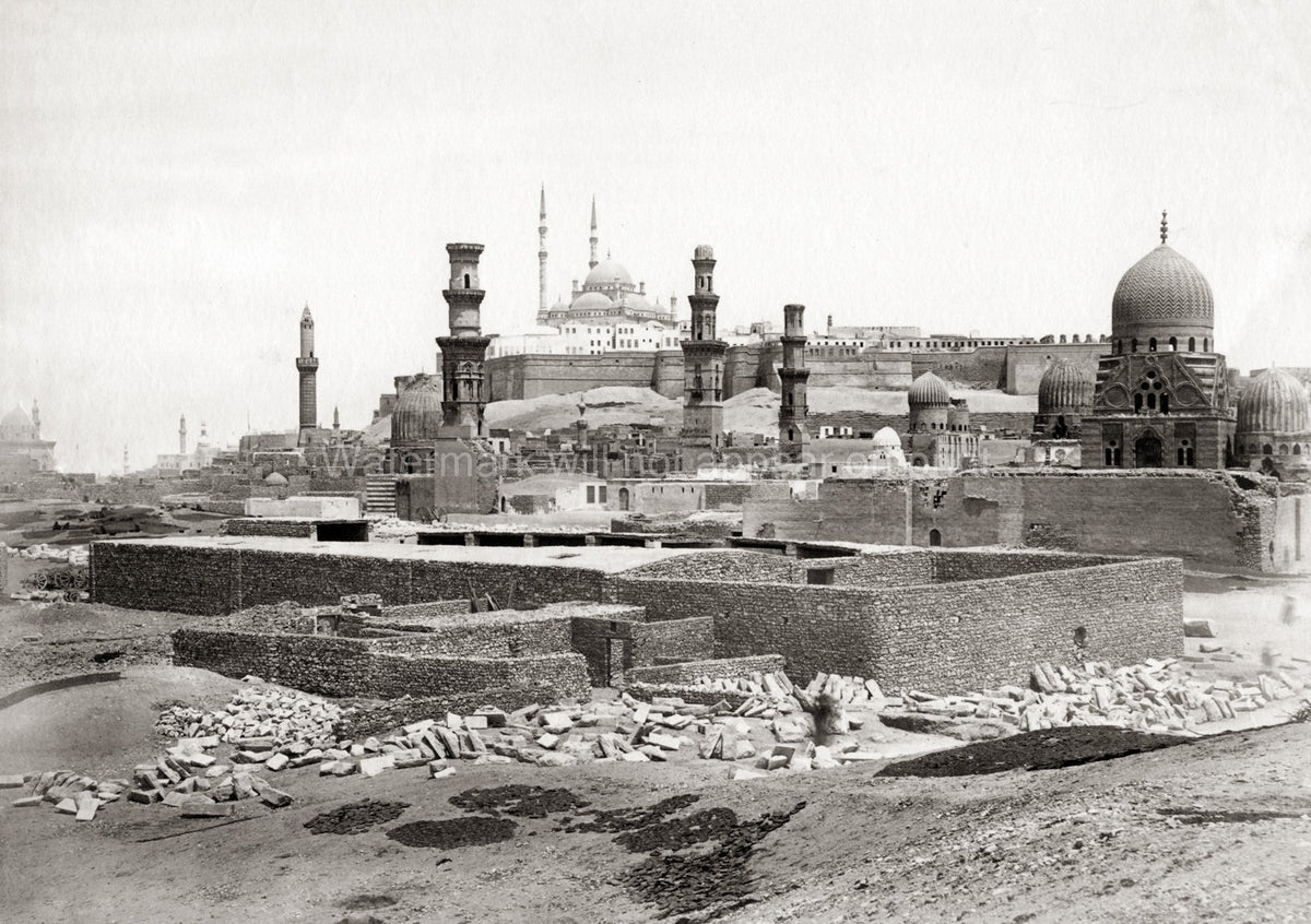 Cairo Egypt Citadel View Mosques Minarets Domes Cityscape Vtg. Photo 19thC.
