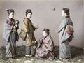 Japanese Women Girls Kimono Playing Game Balls Doll Vtg. Photo 19thC.
