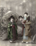 Japanese Children Baby Kimono Traditional Dress Umbrella Vtg. Photo 19thC.