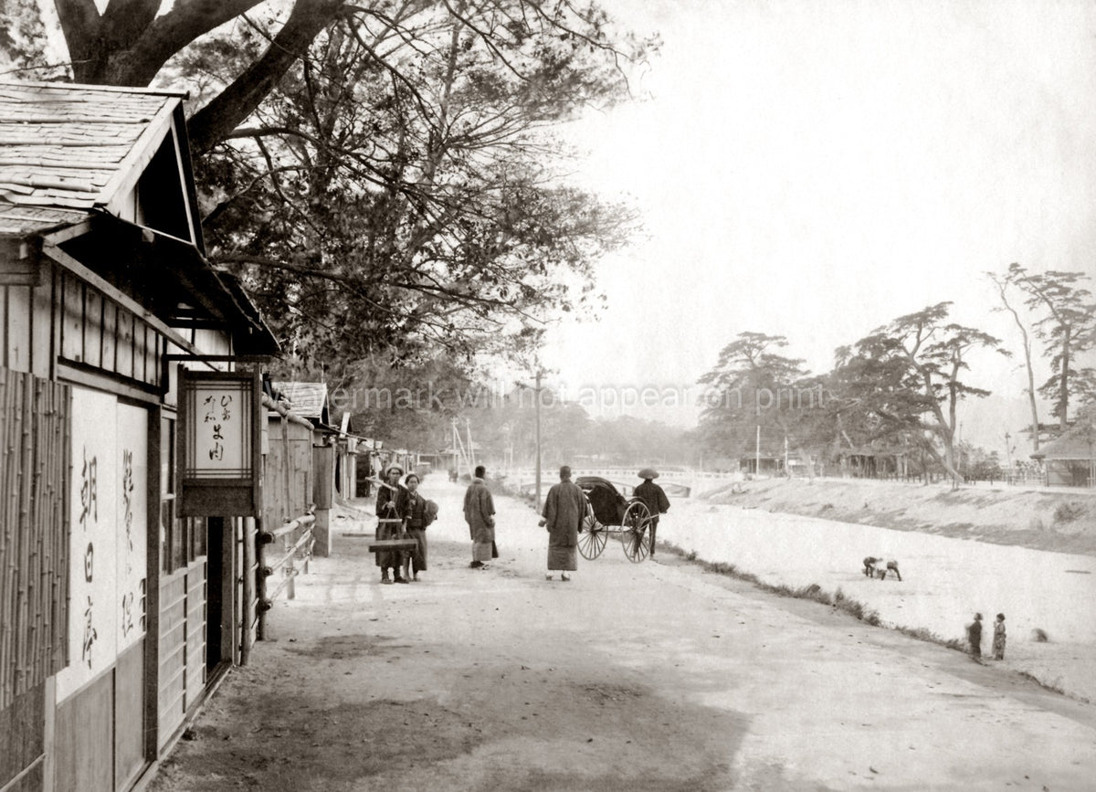 Mintaogawa Kobe Japan Street Scene Rickshaw Canal People Vtg. Photo 19thC.