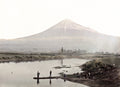 Mount Fuji Japan Fishermen Raft River Landscape Scenery Vtg. Photo 19thC.