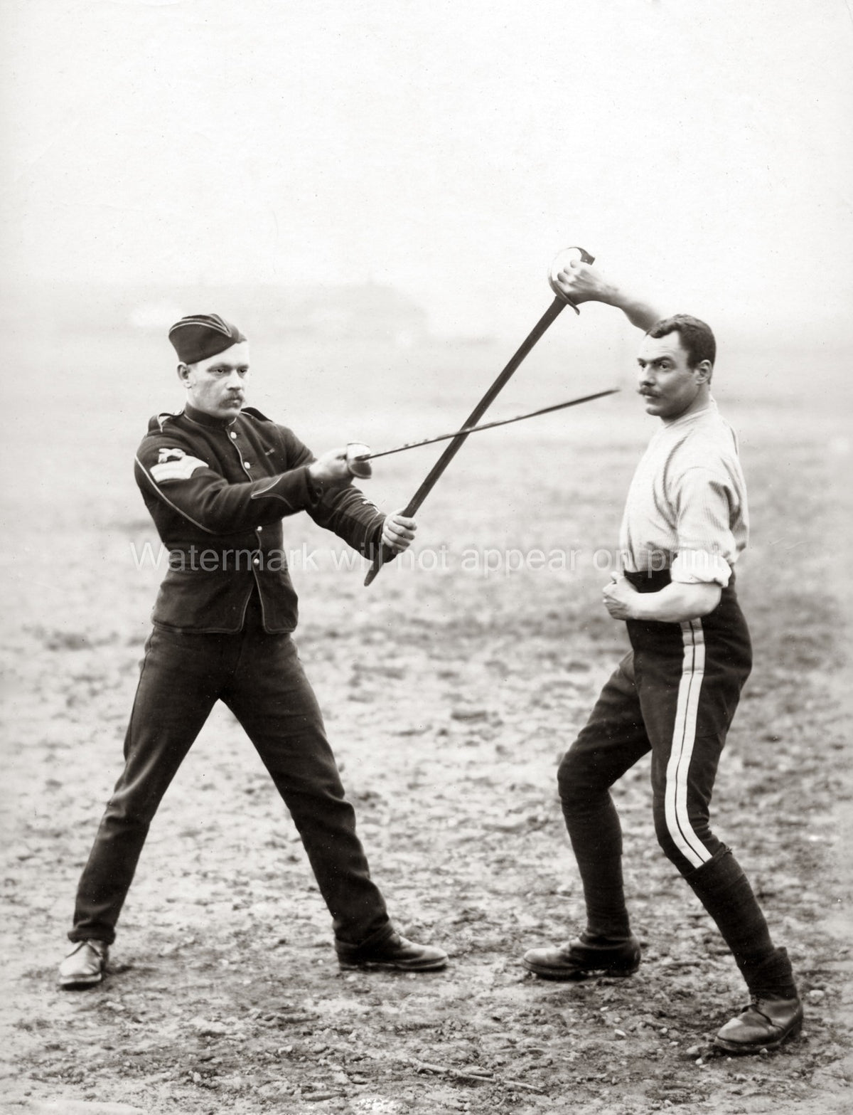 British Army 17th Lancers Swordsmen Fencing Duel Training Vtg. Photo 19thC.
