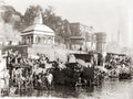 Benares Varanasi India Ghats Ganges River Temples Boats Crowds Vtg. Photo 19thC.