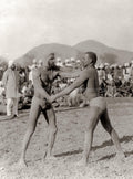 India Wrestlers Fighting Bout Men Grappling Match Crowd Vtg. Photo 19thC.