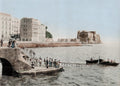 Naples Italy Harbour View Castel dell'Ovo Seaside Boats Vtg. Photo 19thC.