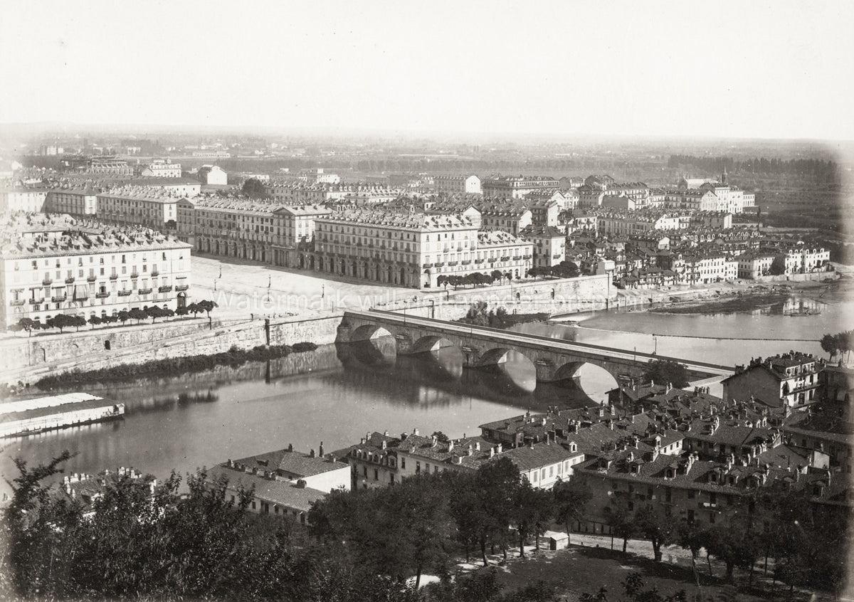 Torino Turin Italy River Po Bridge Piazza Architecture Vtg. Photo 19thC.