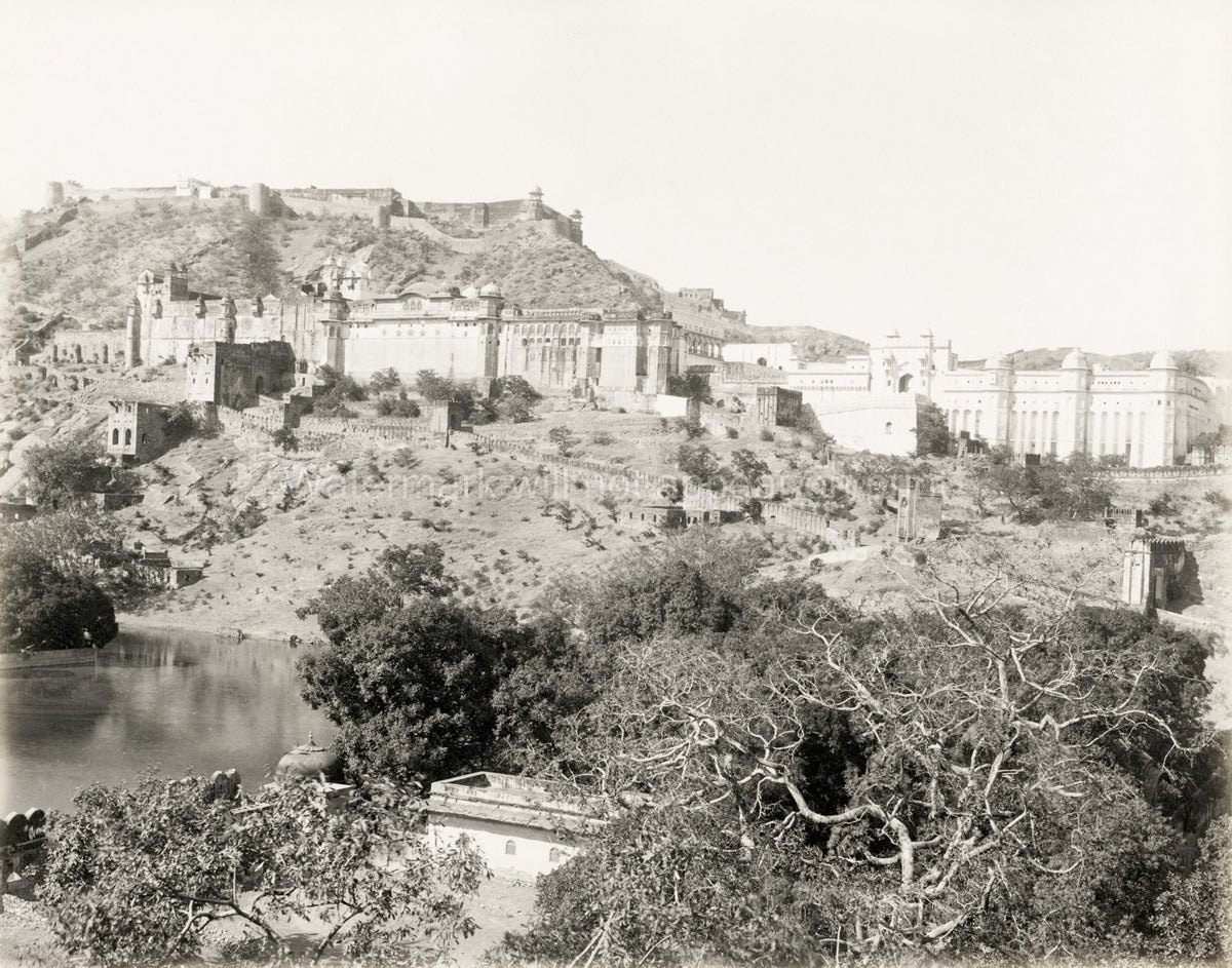 Amer Fort Palace Hilltop Jaipur India Lake Walls Vtg. Photo 19thC.