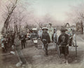 Japanese Park Geishas Rickshaws Cherry Blossoms Kimono Vtg. Photo 19thC.