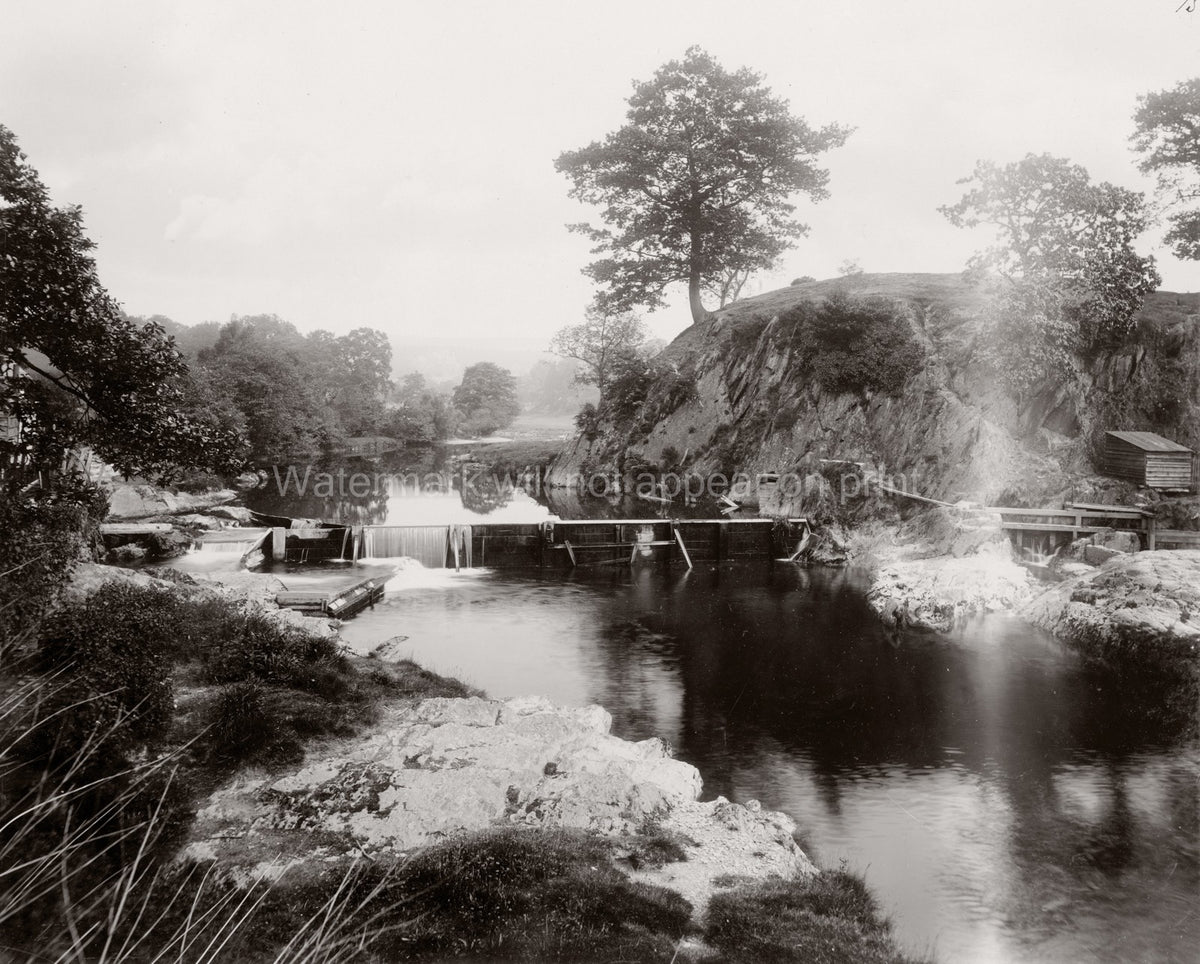 Rhayader Wales Castle Hill River Weir Landscape Dam Scenery Vtg. Photo 19thC.