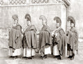 China Group Monks Traditional Robes Headdress Vtg. Photo 19thC.