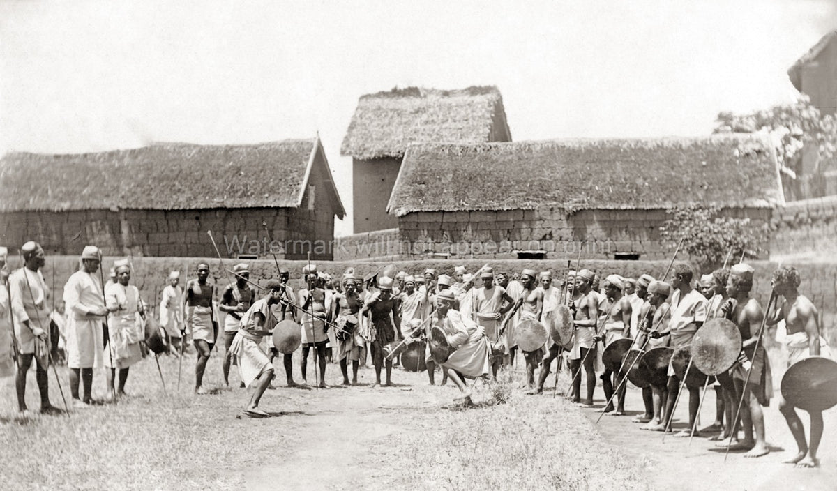 Madagascar War Dance Warriors Spears Shields Tribal Ceremony Vtg. Photo 19thC.