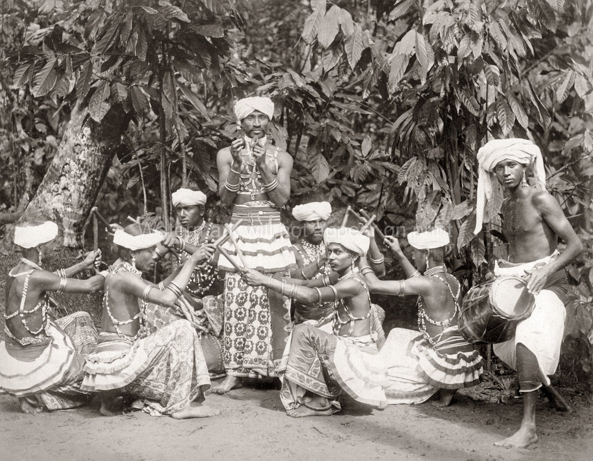 Ceylon Sri Lanka Native Dancers Traditional Costume Drum Music Vtg. Photo 19thC.