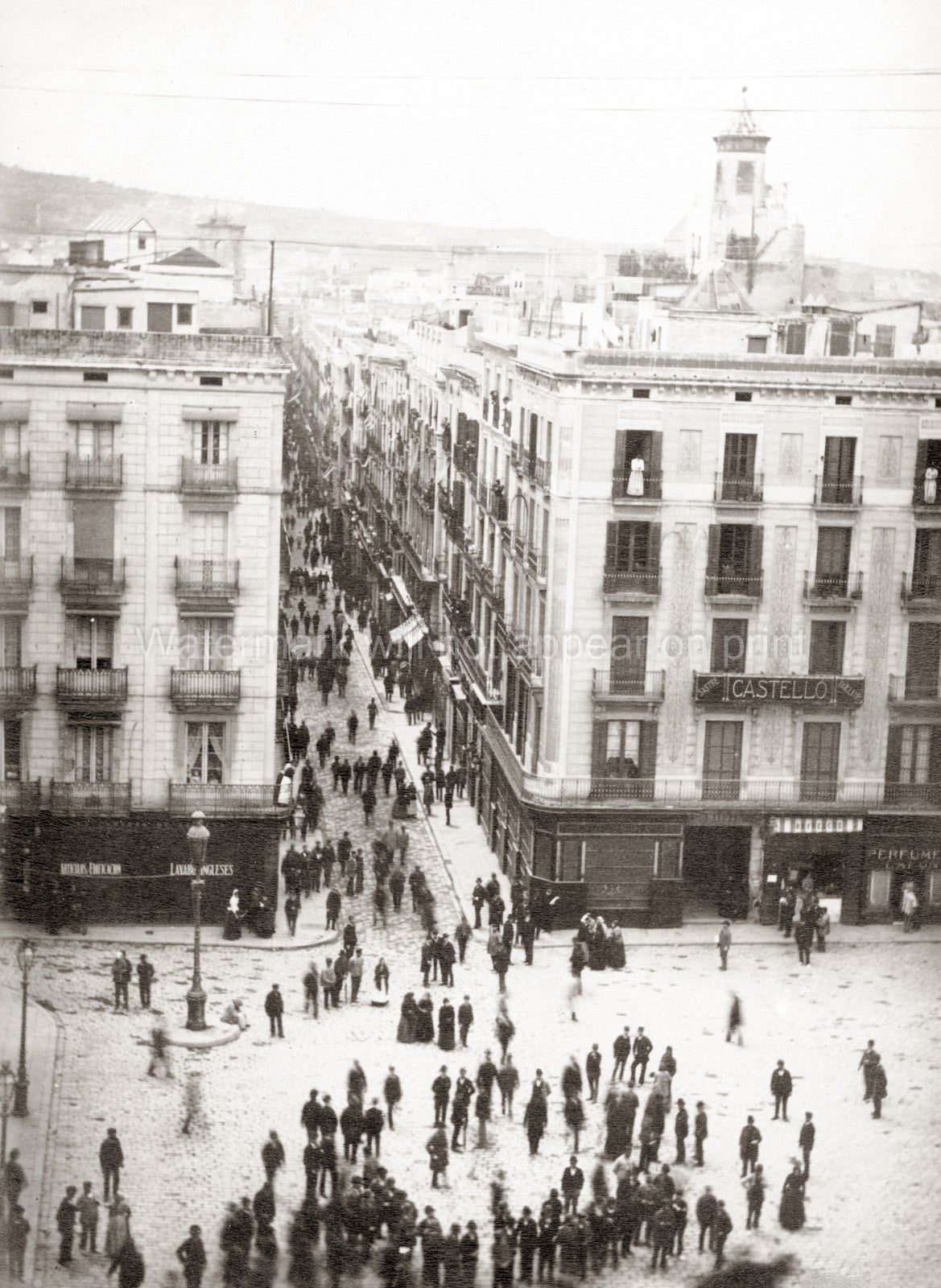 Barcelona Spain Street Scene Cityscape Crowds Architecture Vtg. Photo 19thC.