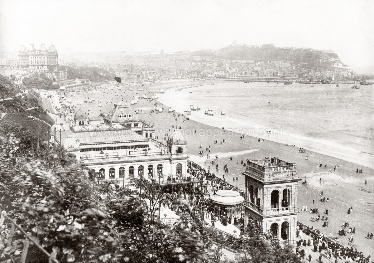 Scarborough Yorkshire England Seafront Promenade Beach Castle Vtg. Photo 19thC.