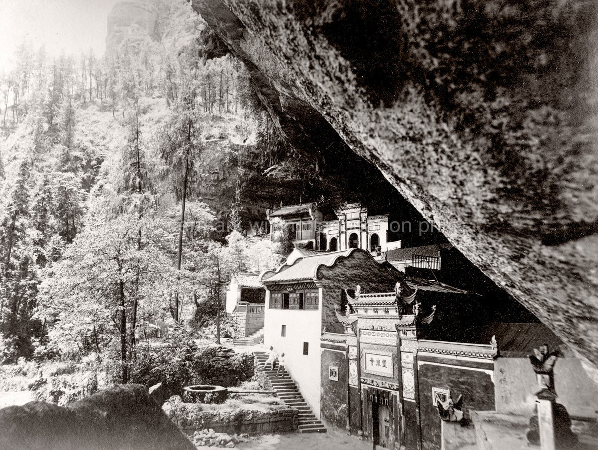 China Mountain Temple Monastery Cliffside Architecture Vtg. Photo 19thC.