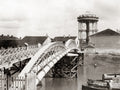 Shanghai China Bridge Water Tower River Boats Pipes Vtg. Photo 19thC.