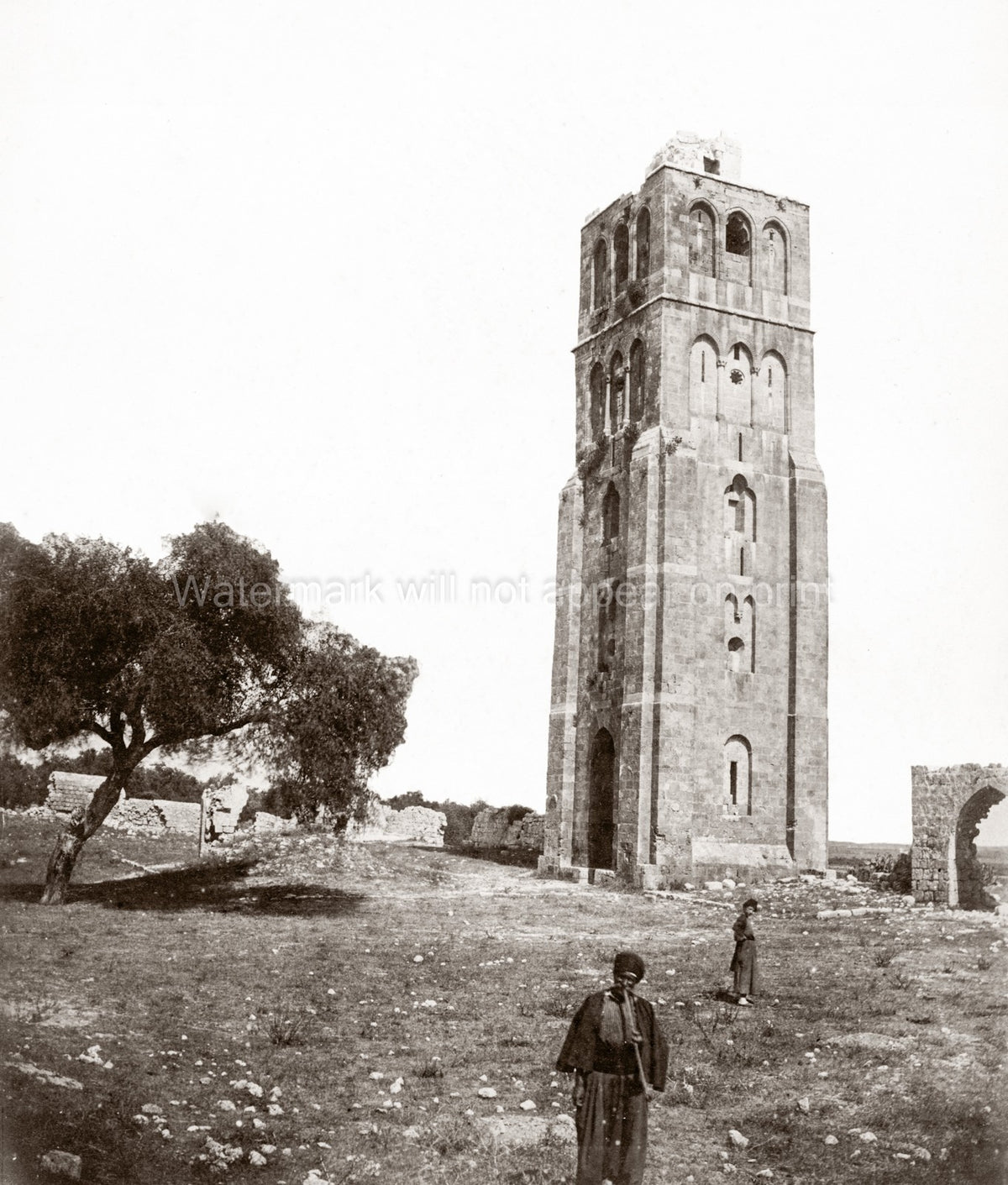 Ramla White Mosque Stone Tower Ruins Holy Land Architecture Vtg. Photo 19thC.