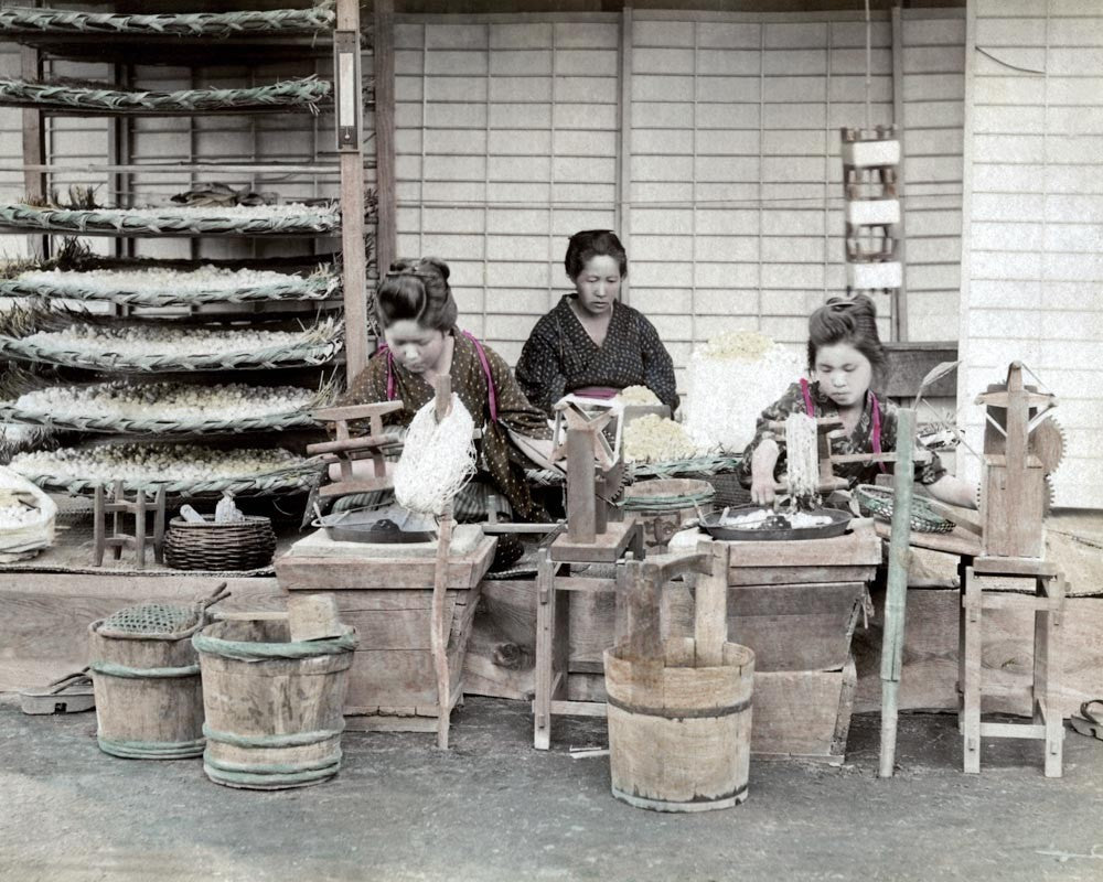 Japan Women Sorting Silk Worms Cocoons Reeling Industry Vtg. Photo Late 19thC.
