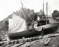 Cricceth Wales Fishing Boat Sails Shore Village Harbor Castle Vtg. Photo 19thC.