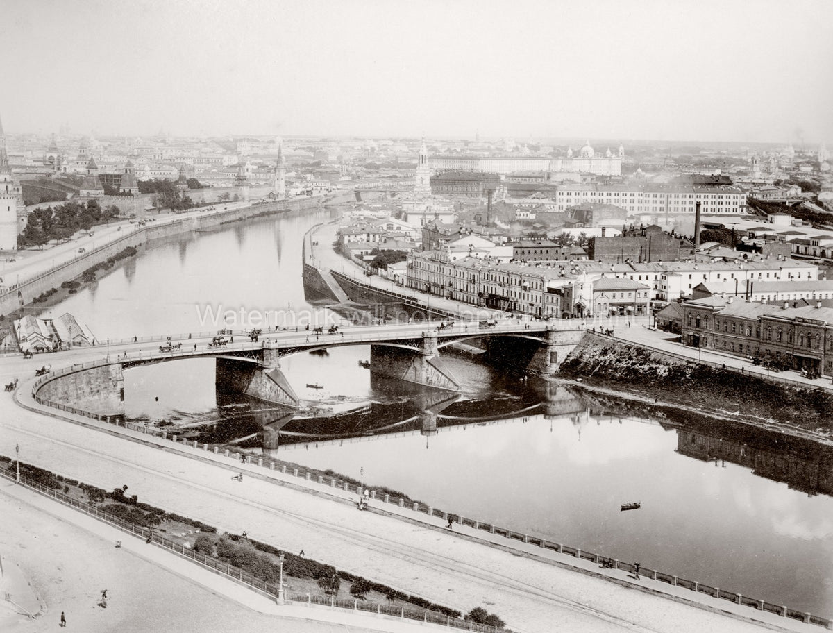 Russia Moscow River Foundling Hospital Kremlin View Bridge Vtg. Photo 19thC.