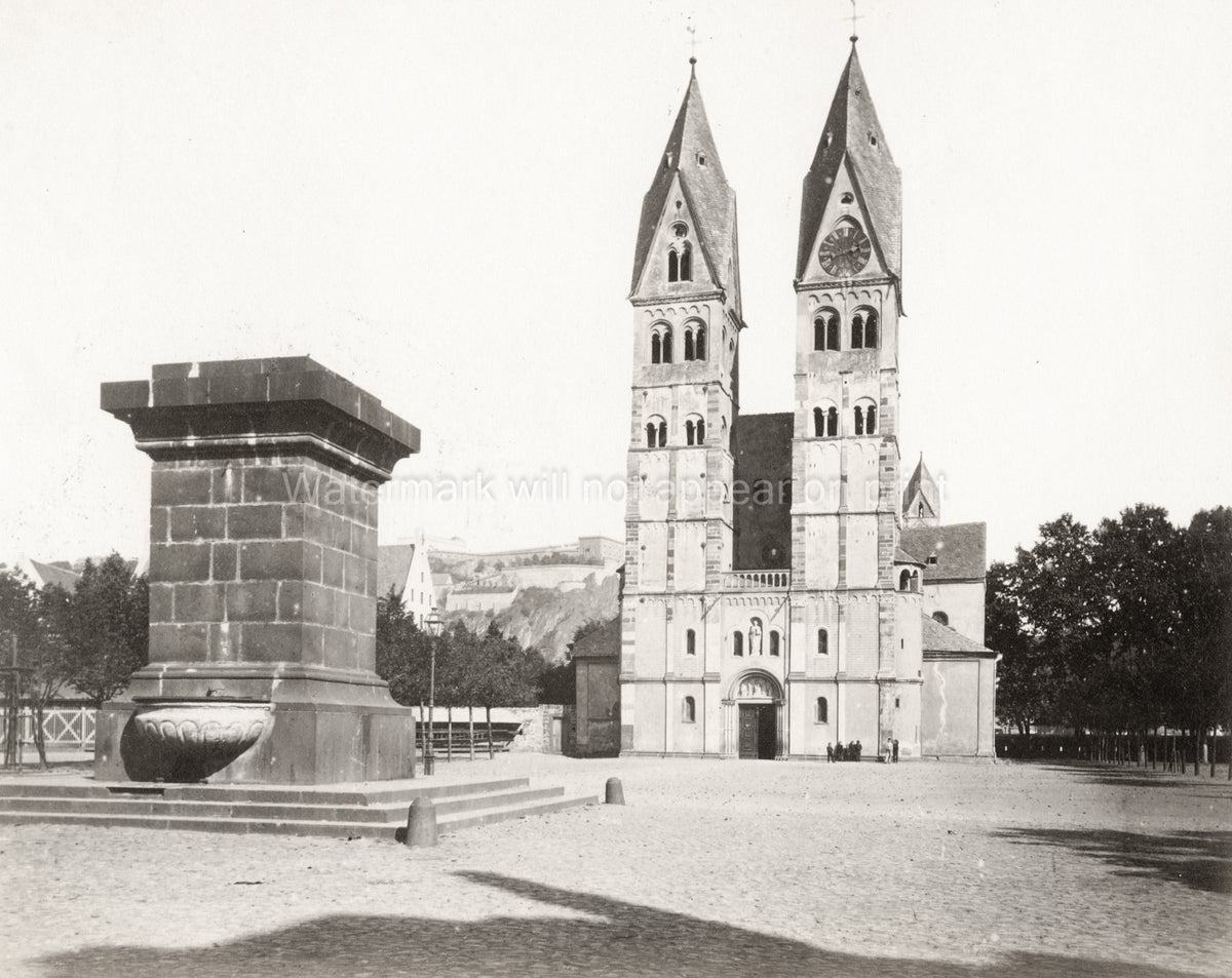 Koblenz Germany Basilica St. Castor Romanesque Towers Square Vtg. Photo 19thC.