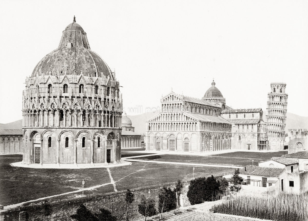 Pisa Italy Piazza del Duomo Leaning Tower Baptistery Vtg. Photo 19thC.