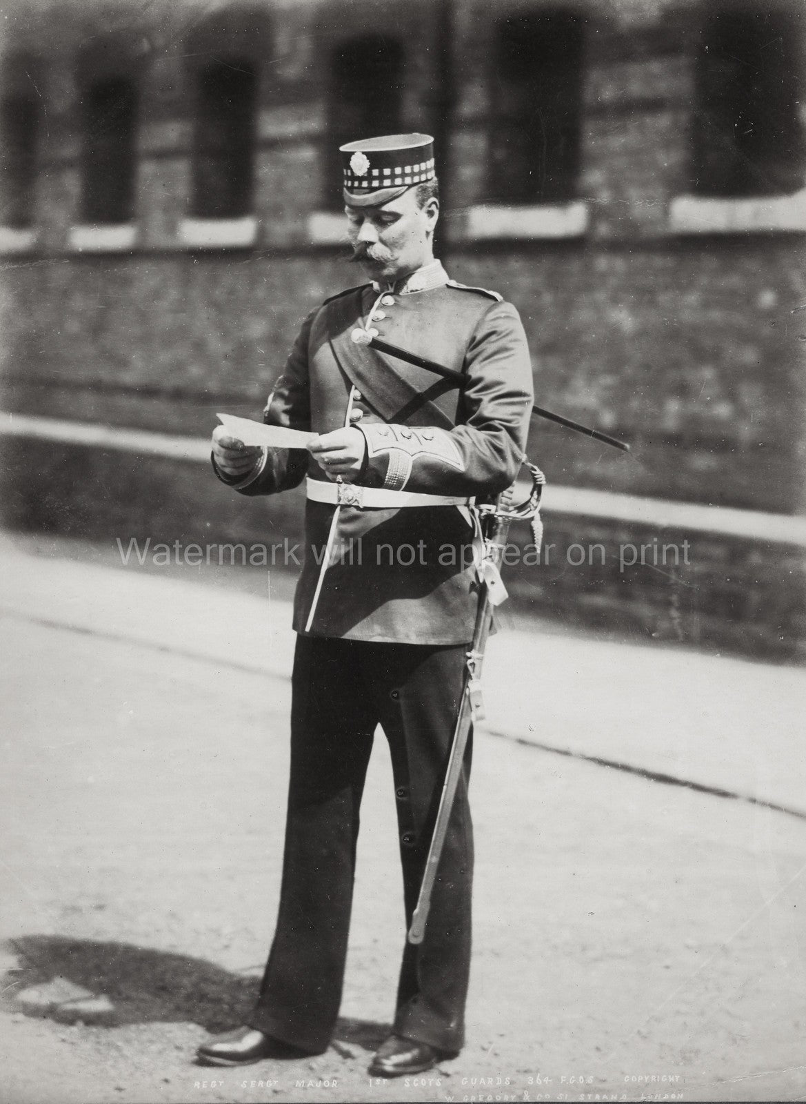 British Army Major 1st Scots Guards Soldier Uniform Sword Vtg. Photo 19thC.